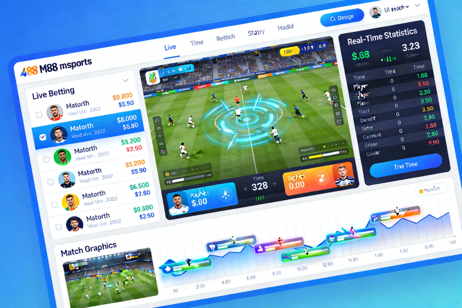 Antarmuka live betting M88 msports dengan statistik real-time dan grafik pertandingan