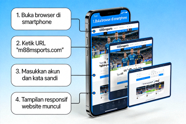 Ilustrasi cara mengakses M88 msports melalui perangkat smartphone dengan tampilan responsif