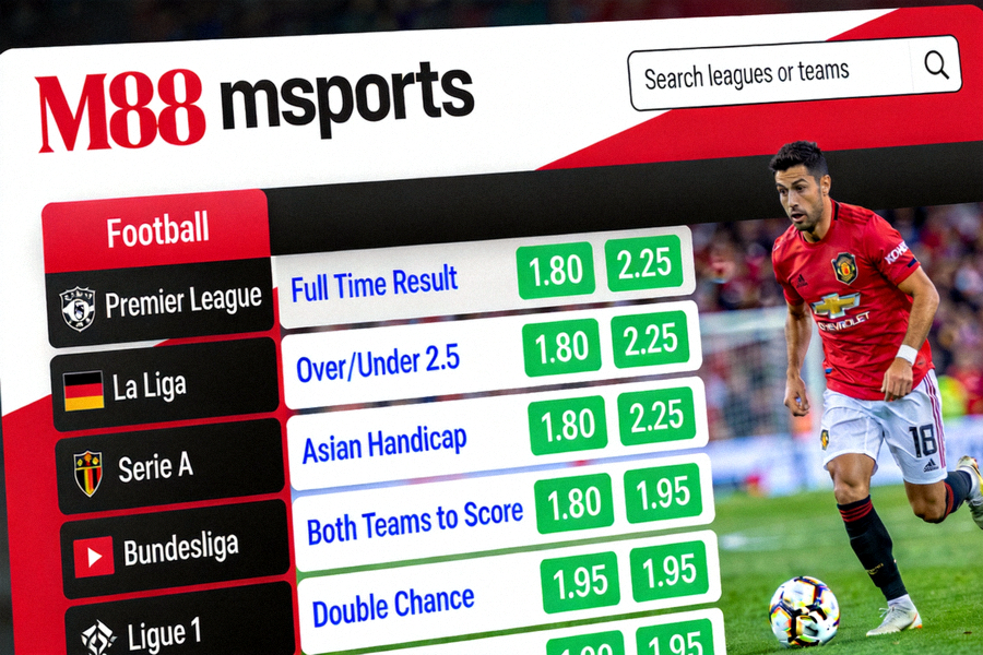 Tampilan halaman taruhan sepak bola di M88 msports dengan berbagai liga dan pasar taruhan