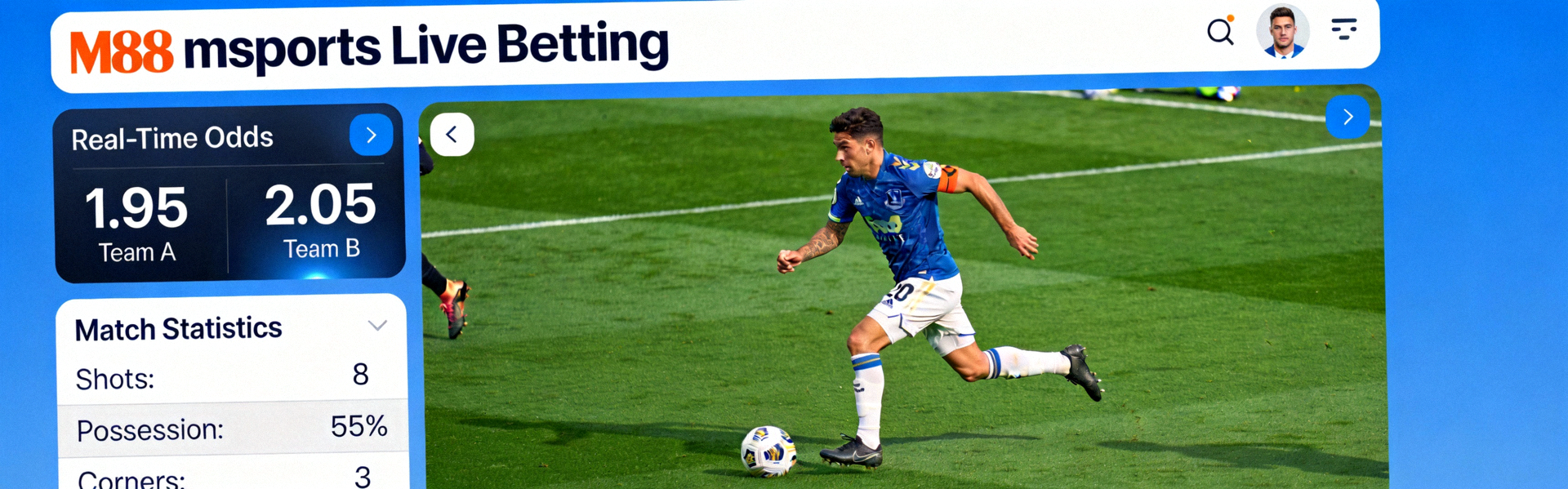 Tampilan live betting M88 msports dengan odds real-time dan statistik pertandingan